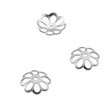 1 MICRON RHODIUM PLATED Silver 925 8.5mm Flower caps Silver 925 8.5mm Flower caps