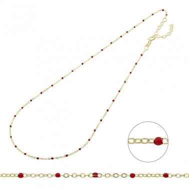 SILVER 925 / 3 MICRON GOLD PLATED Silver 925 necklace chain and red enamel 38+5cm extender Silver 925 necklace chain and red enamel 38+5cm extender