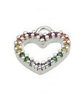 SILVER 925 RHODIUM PLATED 9X8MM MULTICOLOURED ZIRCONIUMS HEART SILVER 925 RHODIUM PLATED 9X8MM MULTICOLOURED ZIRCONIUMS HEART