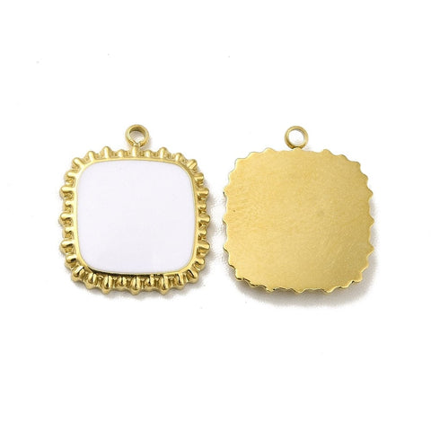 WHITE / GOLD (SP8889-05) (SP8889-X) 304 Stainless Steel Enamel Pendant, Square, Golden, 15x12.5x2mm (1 PC) (SP8889-X) 304 Stainless Steel Enamel Pendant, Square, Golden, 15x12.5x2mm (1 PC)