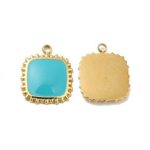 SKY BLUE (SP8889-03) (SP8889-X) 304 Stainless Steel Enamel Pendant, Square, Golden, 15x12.5x2mm (1 PC) (SP8889-X) 304 Stainless Steel Enamel Pendant, Square, Golden, 15x12.5x2mm (1 PC)