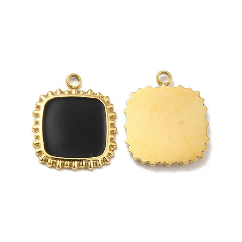 BLACK (SP8889-02) (SP8889-X) 304 Stainless Steel Enamel Pendant, Square, Golden, 15x12.5x2mm (1 PC) (SP8889-X) 304 Stainless Steel Enamel Pendant, Square, Golden, 15x12.5x2mm (1 PC)