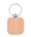 SQUARE (48x39x7mm) Natural Wood Keychain, with Platinum Plated Iron Split Key Rings, BurlyWood Natural Wood Keychain, with Platinum Plated Iron Split Key Rings, BurlyWood