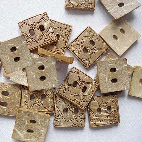 Square Carved 2-Hole Coconut Button – BurlyWood, 12mm Square Carved 2-Hole Coconut Button – BurlyWood, 12mm