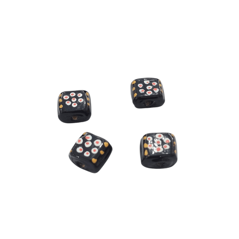BLACK / WHITE / RED Square Glass Hand Painted Style Beads Square Glass Hand Painted Style Beads