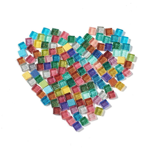 Squares with Glitter Powder Mosaic Tiles Glass Cabochons, for Home Decoration or DIY Crafts, Mixed Color Squares with Glitter Powder Mosaic Tiles Glass Cabochons, for Home Decoration or DIY Crafts, Mixed Color
