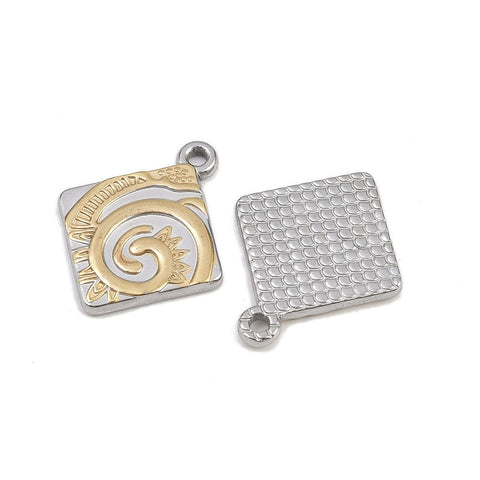 304 Stainless Steel Rhombus Vortex Pendant – Two-Tone Gold & Silver, 25mm