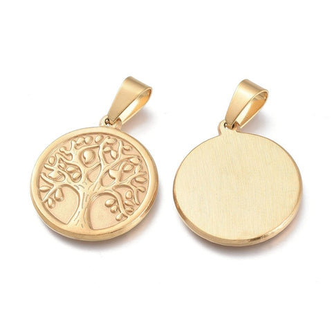 (ST8813-G) 304 Stainless Steel Pendants, Flat Round with Tree of Life, Golden  25x28mm (1 PC) (ST8813-G) 304 Stainless Steel Pendants, Flat Round with Tree of Life, Golden  25x28mm (1 PC)