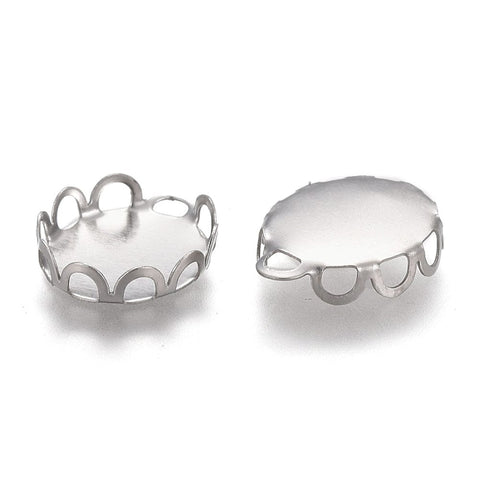 STAINLESS STEEL 304 Stainless Steel Cabochon Settings, Lace Edge Bezel Cups, Oval, Tray: 10x8mm 304 Stainless Steel Cabochon Settings, Lace Edge Bezel Cups, Oval, Tray: 10x8mm
