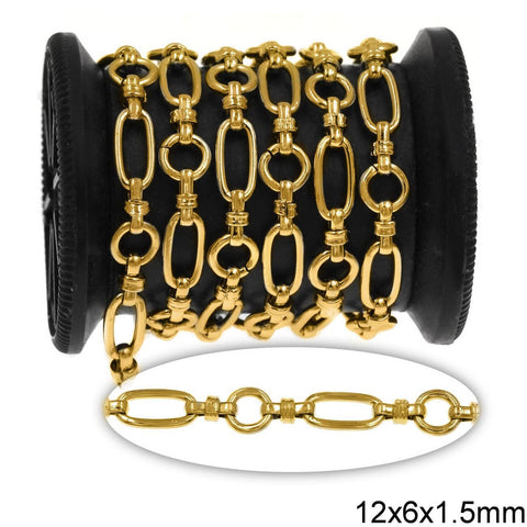 GOLDEN Stainless Steel Chain 1:1 Oval Link 12x6x1.5mm and Round Link 7x1.5mm Stainless Steel Chain 1:1 Oval Link 12x6x1.5mm and Round Link 7x1.5mm