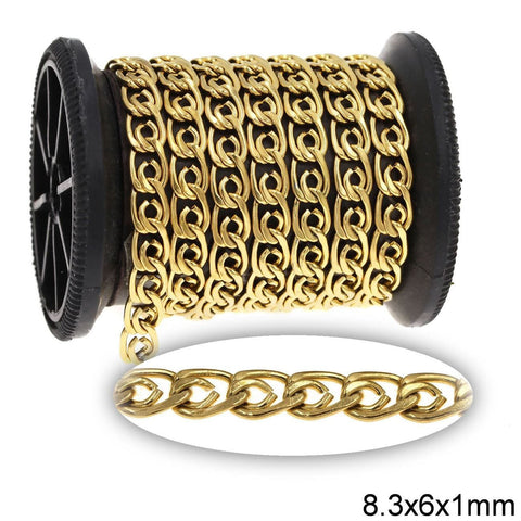 Stainless Steel Gourmette Chain with Spiral Design 8.3x6x1mm Gold Stainless Steel Gourmette Chain with Spiral Design 8.3x6x1mm Gold