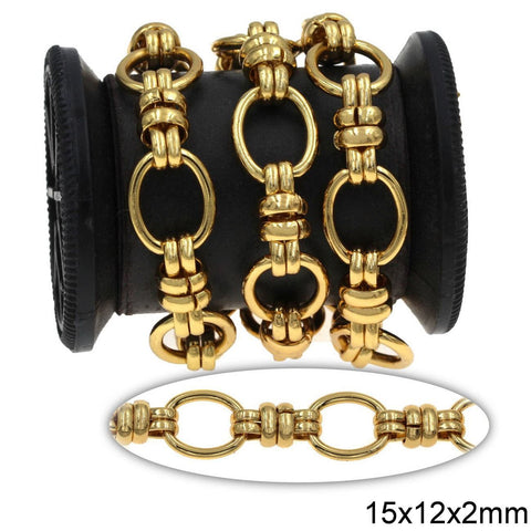 Stainless Steel Oval Link Chain 15x12x2mm with Double "8" Link 16mm Gold Stainless Steel Oval Link Chain 15x12x2mm with Double "8" Link 16mm Gold