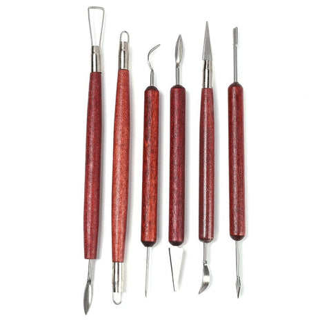 Stainless Steel Sculpture Clay Tool Set, Pottery Carving Tools Stainless Steel Clay Sculpture Tool Set with Wood Handle, 6pcs Pottery Carving Tools