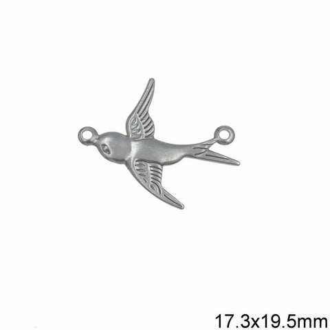 STAINLESS STEEL COLOR Stainless Steel Spacer Stamped Swallow 17.3x19.5mm Stainless Steel Spacer Stamped Swallow 17.3x19.5mm