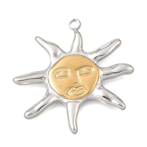 Stainless Steel Sun Pendant | Two-Tone Gold & Silver 28mm Stainless Steel Sun Pendant | Two-Tone Gold & Silver 28mm