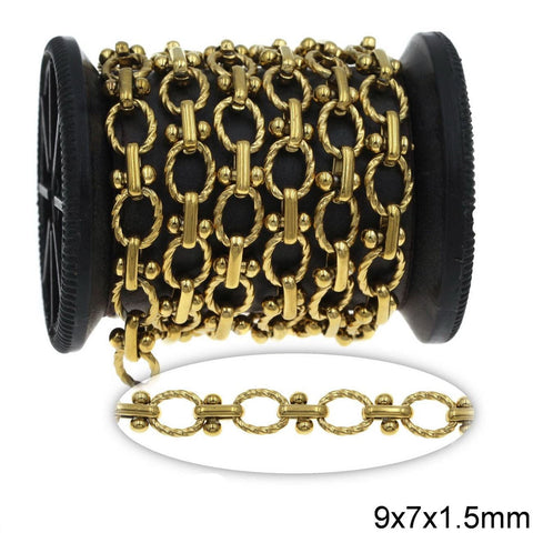 Stainless Steel Twisted Oval Link Chain 11.5x6x1.5mm with Bar 6.4mm Gold Stainless Steel Twisted Oval Link Chain 11.5x6x1.5mm with Bar 6.4mm Gold