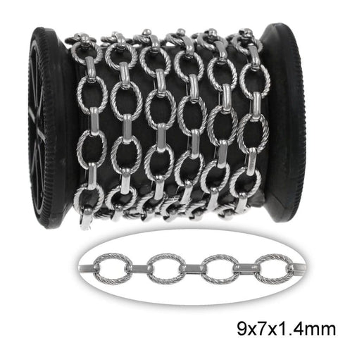 STAINLESS STEEL COLOR Stainless Steel Twisted Oval Link Chain 9x7x1.4mm with Oval Link Stainless Steel Twisted Oval Link Chain 9x7x1.4mm with Oval Link