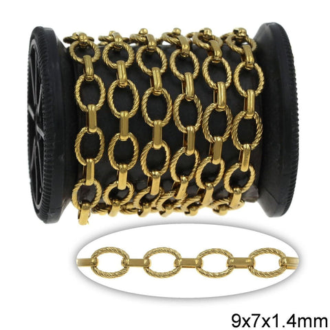 Stainless Steel Twisted Oval Link Chain 9x7x1.4mm with Oval Link Gold Stainless Steel Twisted Oval Link Chain 9x7x1.4mm with Oval Link Gold
