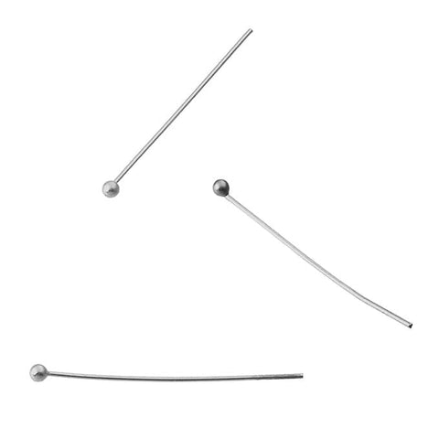 Rhodium Plated Sterling Silver 925 Bead Pins 5cm long, Head 1.5mm Wire 0.3mm Sterling Silver 925 Bead Pins 5cm long, Head 1.5mm Wire 0.3mm