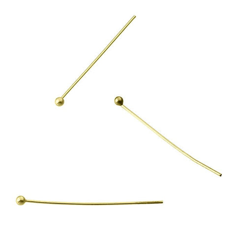 3 Micron Gold Plated Sterling Silver 925 Bead Pins 5cm long, Head 1.5mm Wire 0.3mm Sterling Silver 925 Bead Pins 5cm long, Head 1.5mm Wire 0.3mm