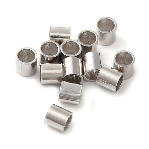 Sterling Silver 925 Rhodium Plated 925 Sterling Silver Crimp Beads, Tube, Real Platinum Plated