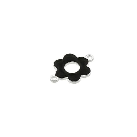 Sterling Silver 925 Sterling Silver 925 10mm Black Enamel Flower charm Link / Connector