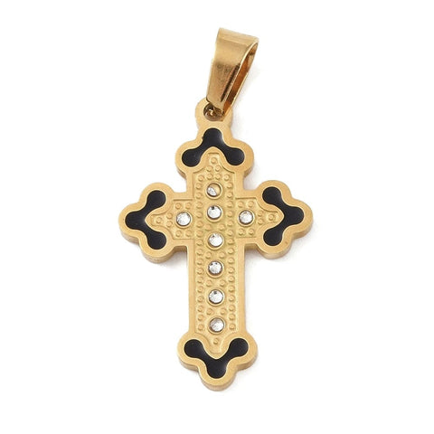 STYLE A / 29x18x2.5mm Ion 18k Gold Plated 304 Stainless Steel Enamel Rhinestone Pendants, Cross Charms Ion 18k Gold Plated 304 Stainless Steel Enamel Rhinestone Pendants, Cross Charms