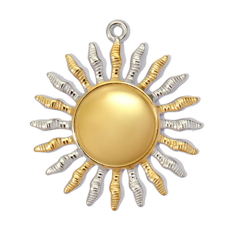 304 Stainless Steel Sun Pendant – Real 18K Gold Plated Two-Tone, 35×31mm