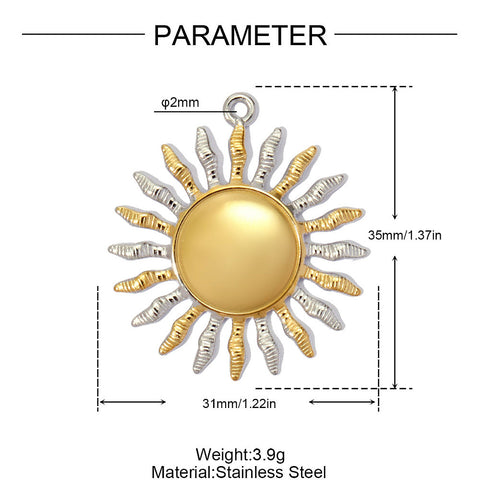 304 Stainless Steel Sun Pendant – Real 18K Gold Plated Two-Tone, 35×31mm