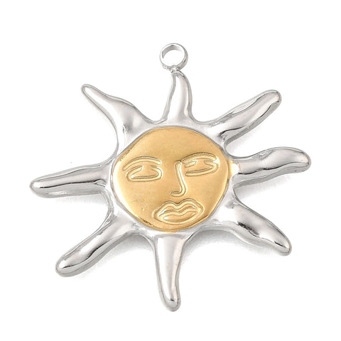 Stainless Steel Sun Pendant | Two-Tone Gold & Silver 28mm