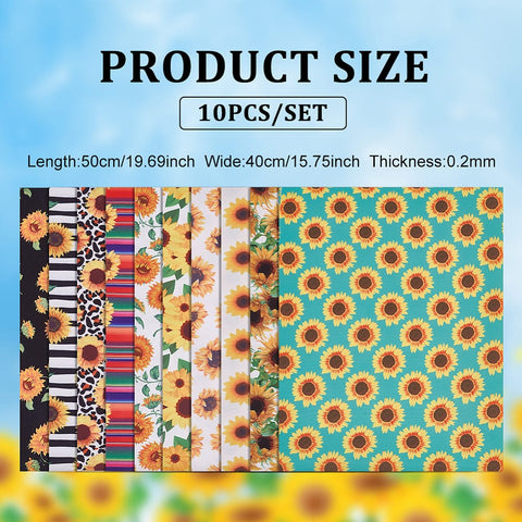 Sunflower Print Polycotton Fabric for Patchwork, Mixed Color, 50x40cm, 10pcs/set Sunflower Print Polycotton Fabric for Patchwork, Mixed Color, 50x40cm, 10pcs/set