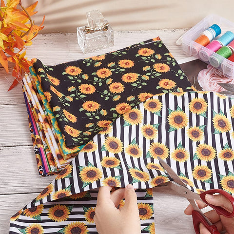 Sunflower Print Polycotton Fabric for Patchwork, Mixed Color, 50x40cm, 10pcs/set Sunflower Print Polycotton Fabric for Patchwork, Mixed Color, 50x40cm, 10pcs/set