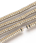 Light Gold Plated Synthetic Hematite Beads Spacers, Heishi Plated 4mm Electroplate Non-magnetic Synthetic Hematite Beads Spacers Strands, Heishi Beads, Flat Round/Disc, platinum Plated Size: about 4mm in diameter, 2mm thick, hole: 1mm; about 200pcs/strand