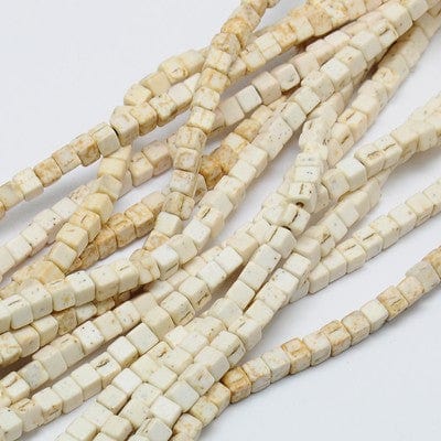 CREAMY WHITE Synthetic Turquoise Bead Strands, Dyed, Cube, 4x4mm Synthetic Turquoise Beads Strands, Dyed, Cube