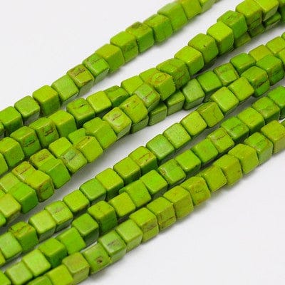 YELLOW GREEN Synthetic Turquoise Bead Strands, Dyed, Cube, 4x4mm Synthetic Turquoise Beads Strands, Dyed, Cube