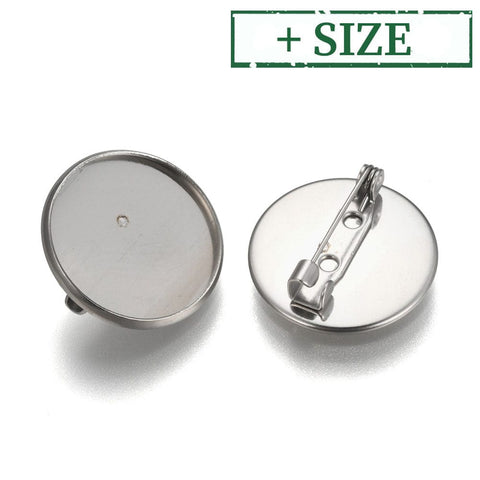 Tarnish Resistant 304 Stainless Steel Brooch Findings, Flat Round, Stainless Steel Color Tarnish Resistant 304 Stainless Steel Brooch Findings, Flat Round, Stainless Steel Color