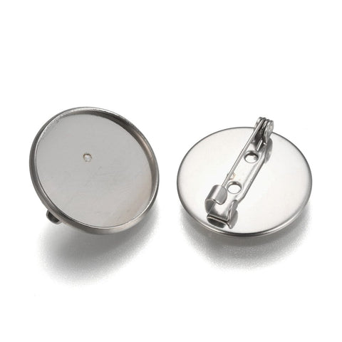 Tarnish Resistant 304 Stainless Steel Brooch Findings, Flat Round, Stainless Steel Color Tarnish Resistant 304 Stainless Steel Brooch Findings, Flat Round, Stainless Steel Color
