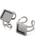 Tarnish Resistant 304 Stainless Steel Cuff Pad Ring Settings, Square Tarnish Resistant 304 Stainless Steel Cuff Pad Ring Settings, Square