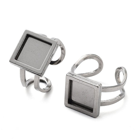 Tarnish Resistant 304 Stainless Steel Cuff Pad Ring Settings, Square Tarnish Resistant 304 Stainless Steel Cuff Pad Ring Settings, Square
