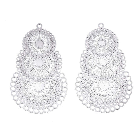 Tarnish Resistant 304 Stainless Steel Filigree Pendants, Etched Metal Embellishments Tarnish Resistant 304 Stainless Steel Filigree Pendants, Etched Metal Embellishments