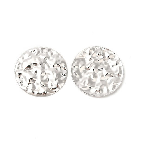 STAINLESS STEEL Tarnish-Resistant 304 Stainless Steel Hammered Round Pendant – 29.5mm Tarnish-Resistant 304 Stainless Steel Hammered Round Pendant – 29.5mm