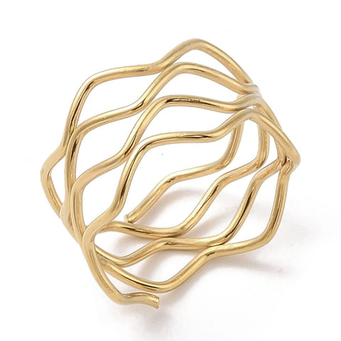 ION GOLD PLATED Tarnish resistant 304 Stainless Steel Wave Finger Ring – 12mm Wide Tarnish resistant 304 Stainless Steel Wave Finger Ring – 12mm Wide