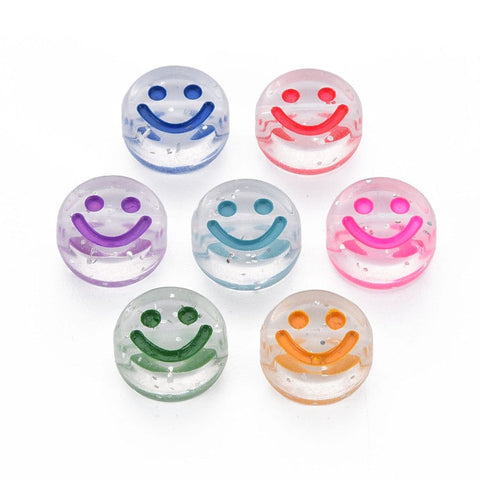 Transparent Acrylic Beads, Smiley Face and Glitter, 10x5mm Transparent Acrylic Beads, Smiley Face and Glitter, 10x5mm