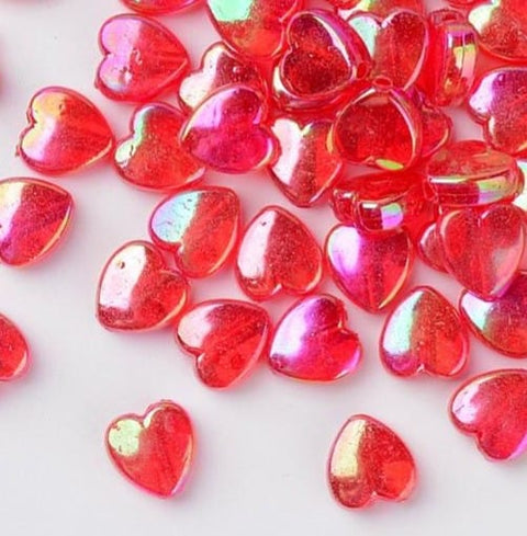 RED AB Transparent Acrylic Heart Beads, 8x8x3mm Transparent Acrylic Heart Beads, 8x8x3mm