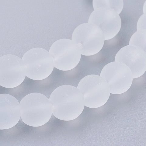 White Transparent Glass Bead Strands, Frosted, Round, 8mm Transparent Glass Bead Strands, Frosted, Round, 8mm