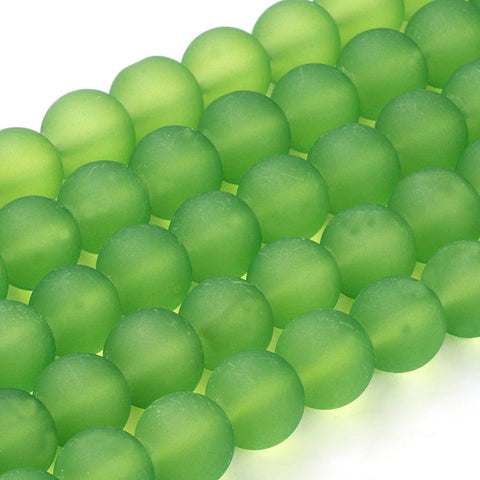 LIME GREEN Transparent Glass Bead Strands, Frosted, Round, 8mm Transparent Glass Bead Strands, Frosted, Round, 8mm