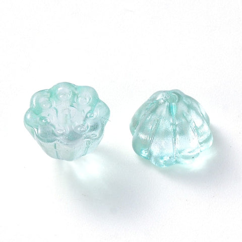 PALE TURQUOISE Transparent Spray Painted Glass Bead Caps, with Glitter Powder, Lotus Pod, 11x10.5mm Transparent Spray Painted Glass Bead Caps, with Glitter Powder, Lotus Pod, 11x10.5mm
