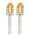 Two Tone 304 Stainless Steel Dangle Stud Earrings – Arch with Chain Two Tone 304 Stainless Steel Dangle Stud Earrings – Arch with Chain