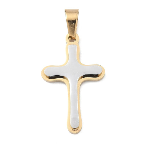 Two-Tone Stainless Steel Cross Pendant with Snap-On Bail – 29mm Two-Tone Stainless Steel Cross Pendant 29mm | BalzarCrafts