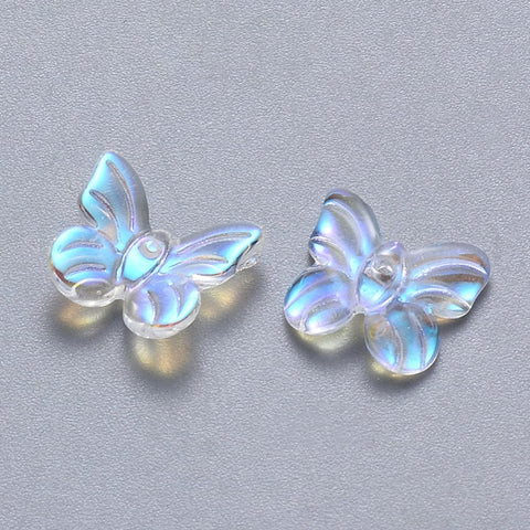 CLEAR (2 TONE) Two Tone Transparent Spray Painted Glass Butterfly, 9.5x11x3mm Two Tone Transparent Spray Painted Glass Butterfly, 9.5x11x3mm